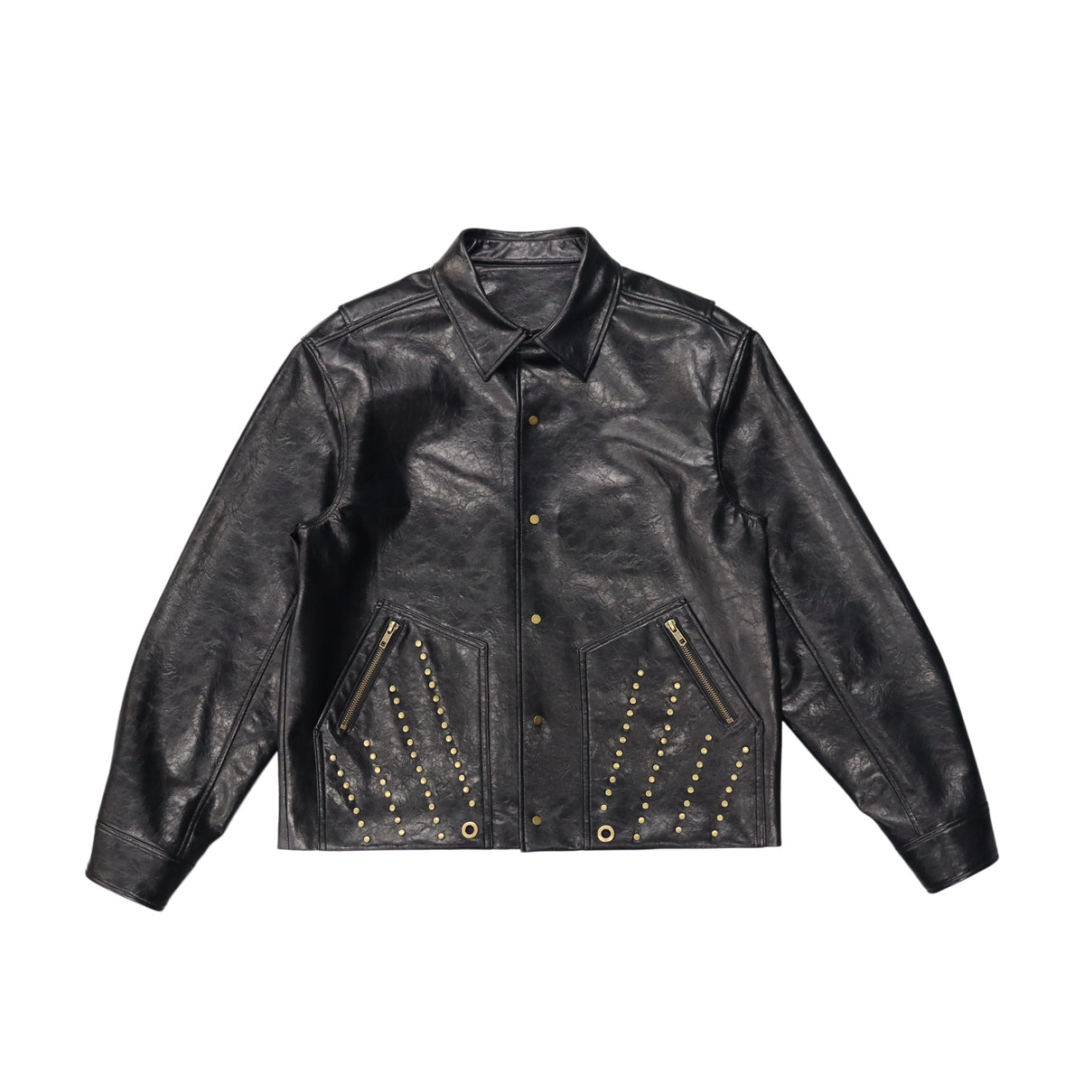 Black Gloss Leather Jacket product image