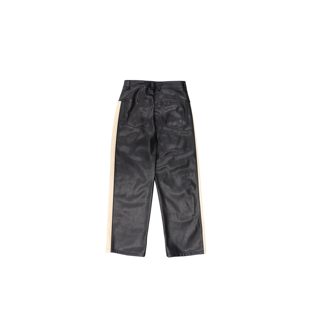 Beige Paneled Leather Pants product image