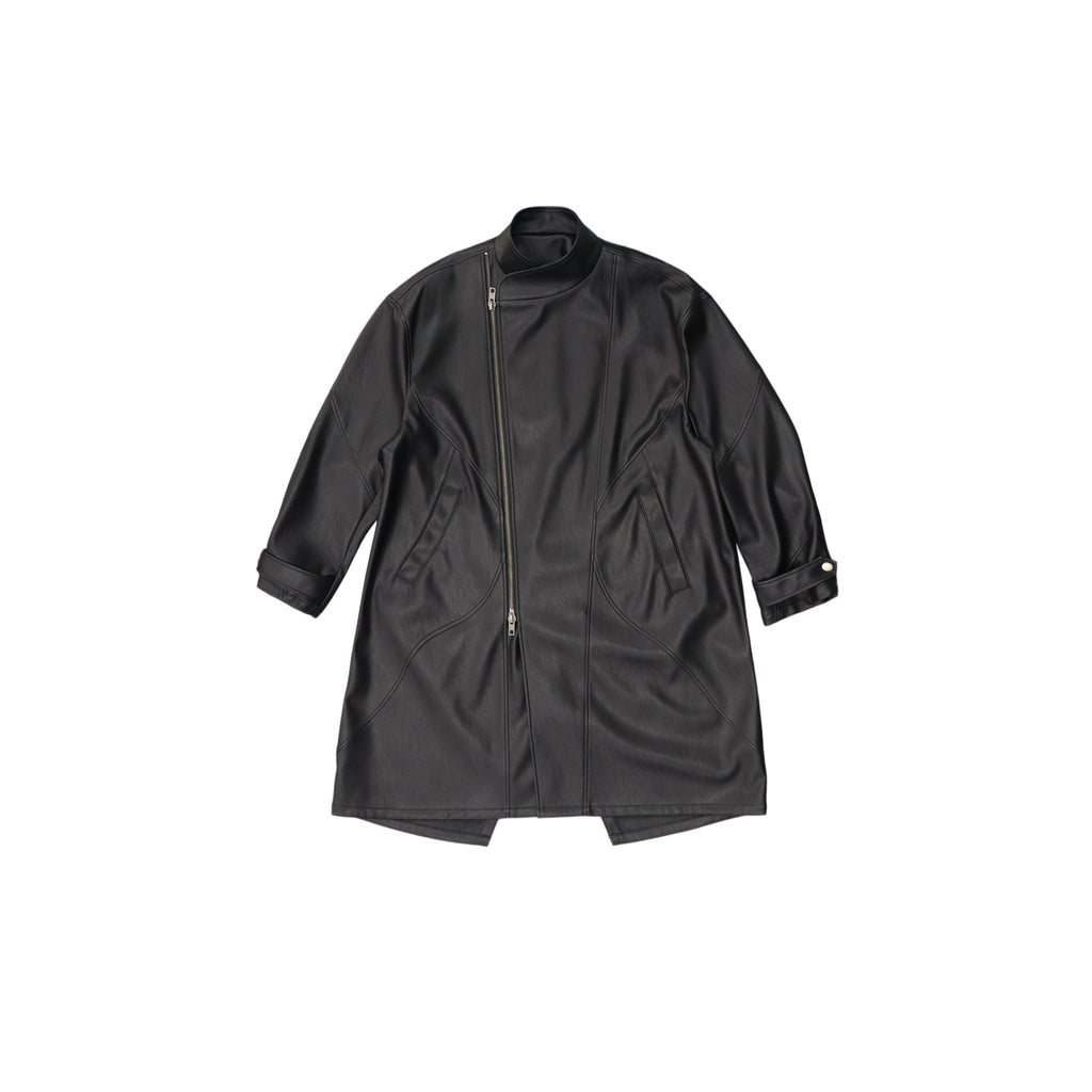 Black Matte Long Leather Coat product image