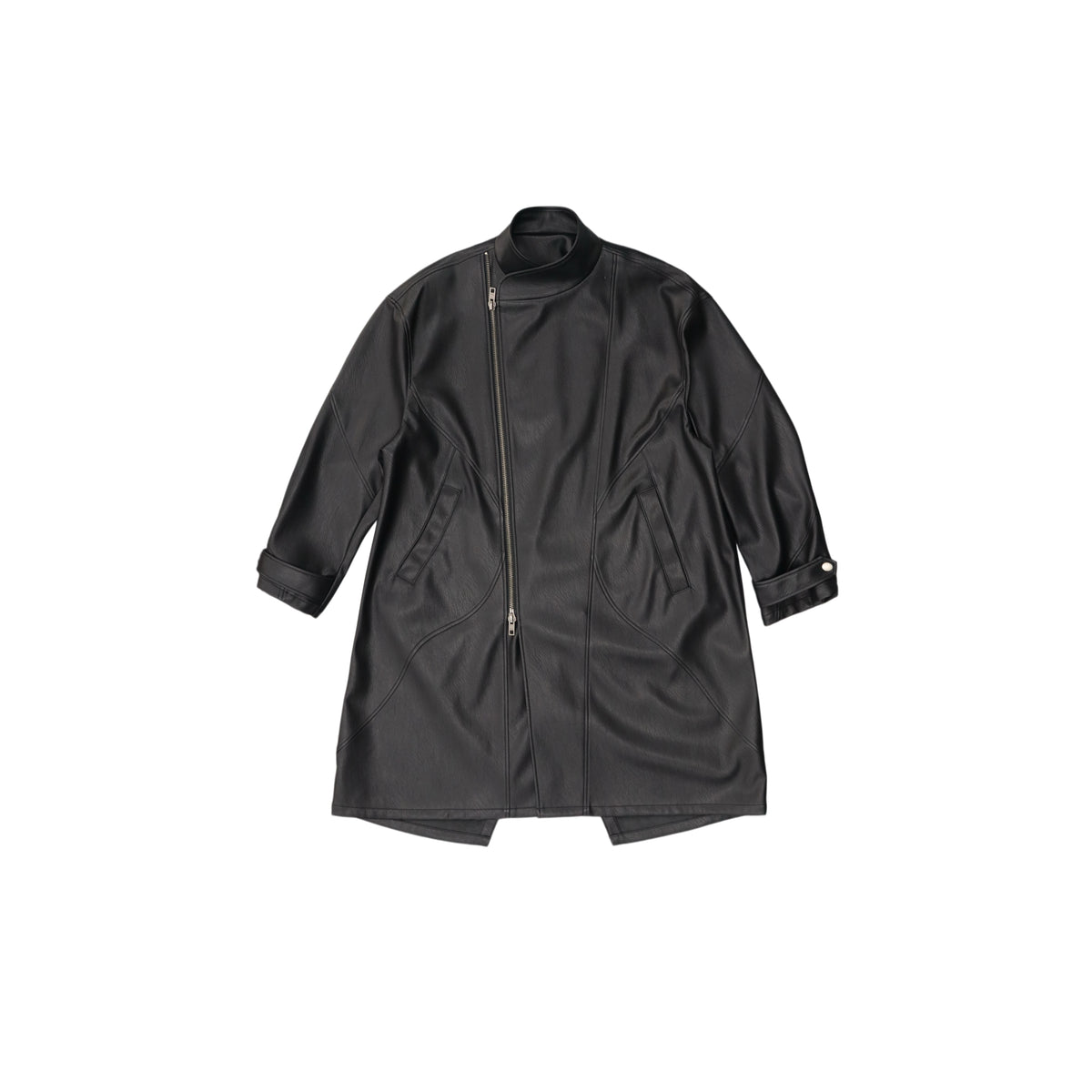 Black Matte Long Leather Coat product image