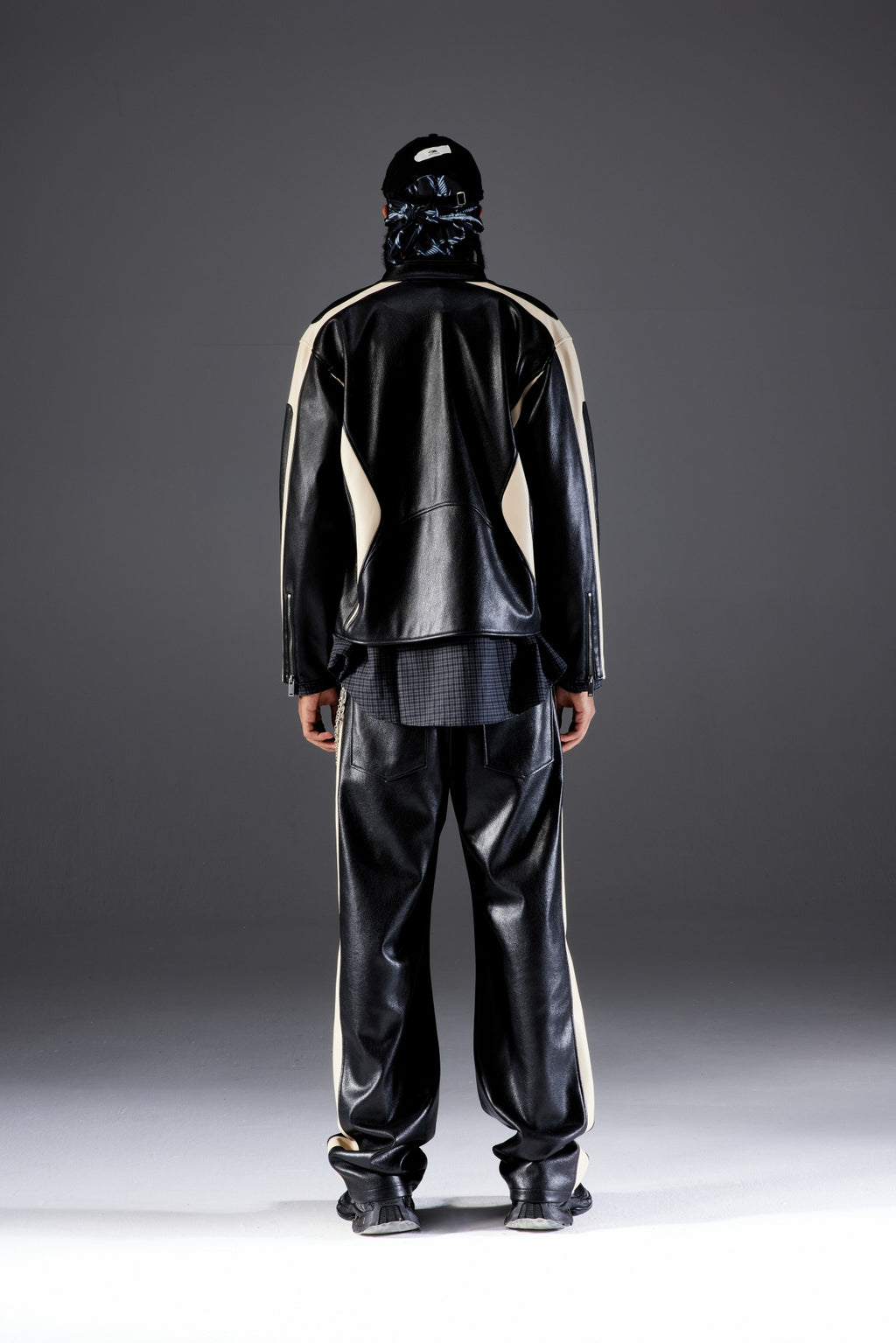 Beige Paneled Leather Pants