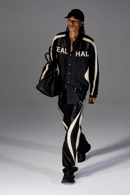 Beige Paneled Leather Pants