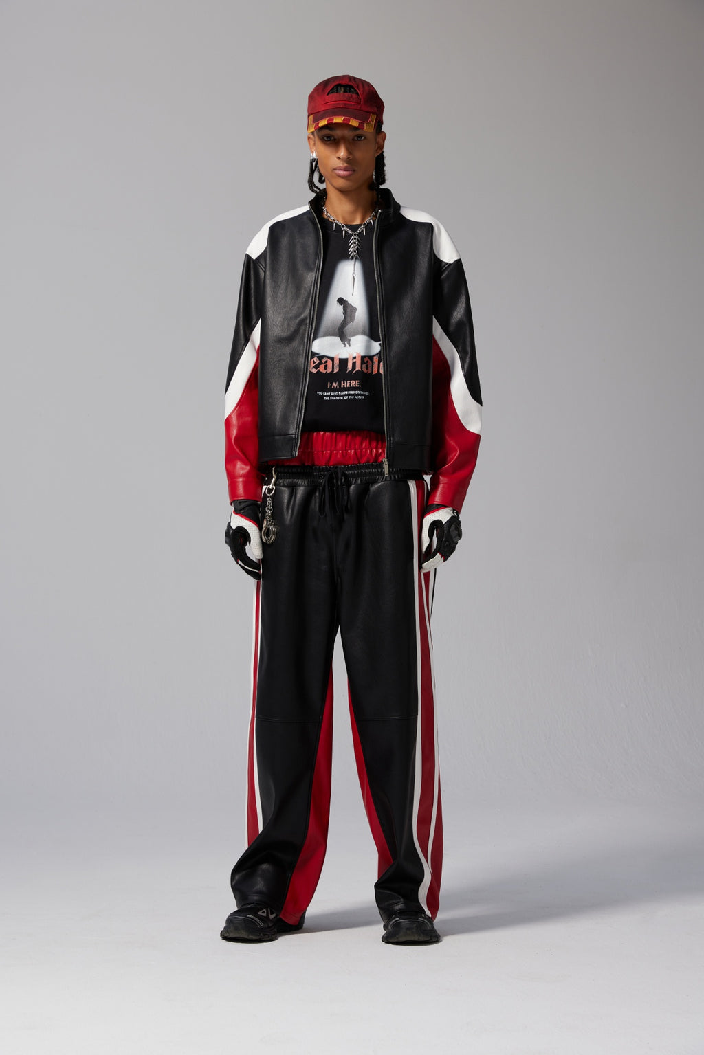 Red Paneled Leather Jacket