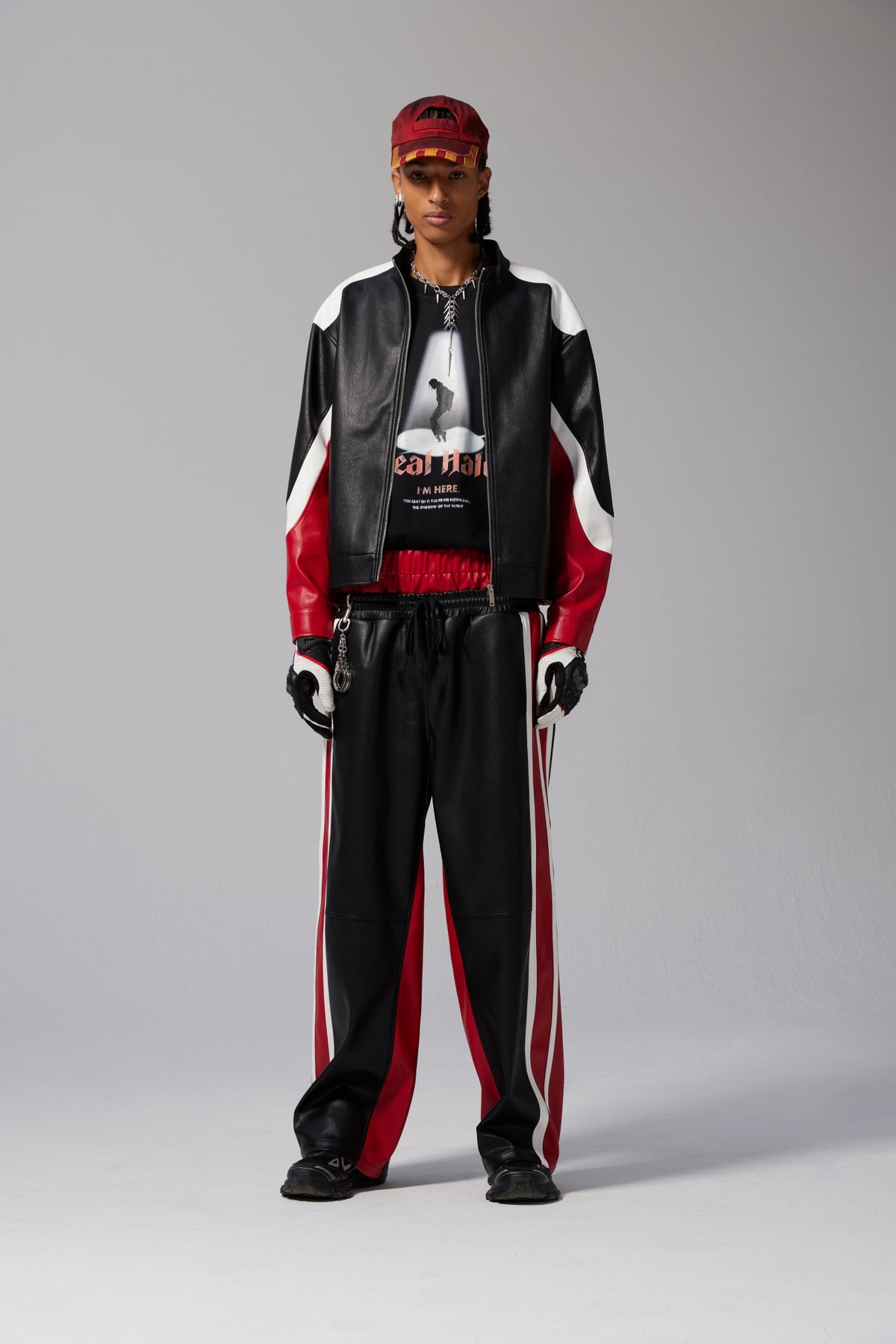 Red Paneled Leather Jacket