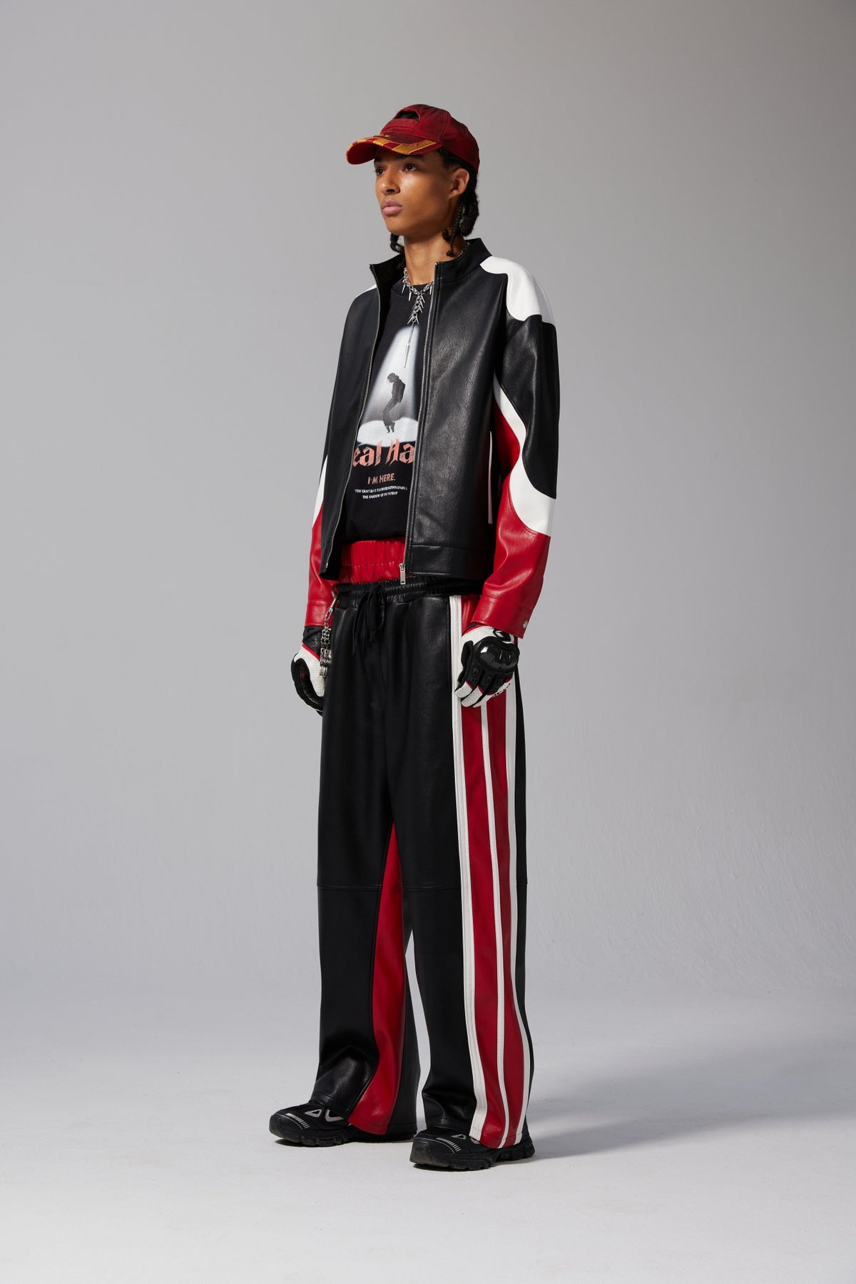 Red Paneled Leather Jacket