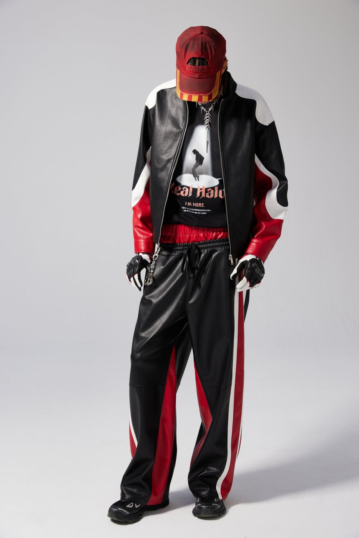 Red Paneled Leather Jacket