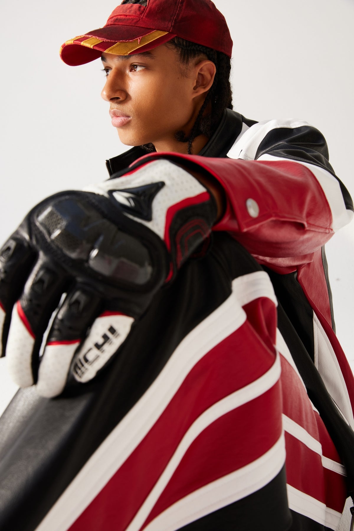 Red Paneled Leather Jacket