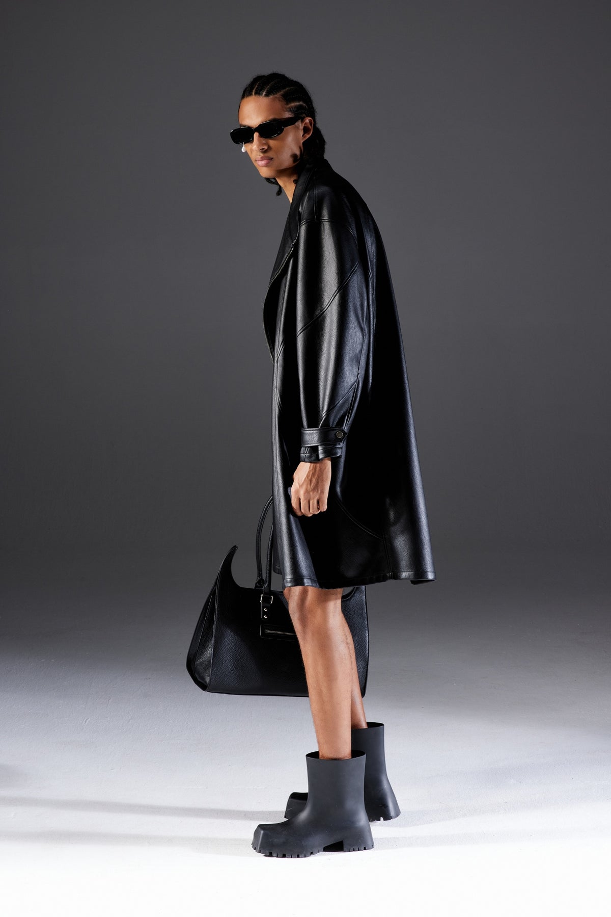 Sleek Collarless Leather Coat