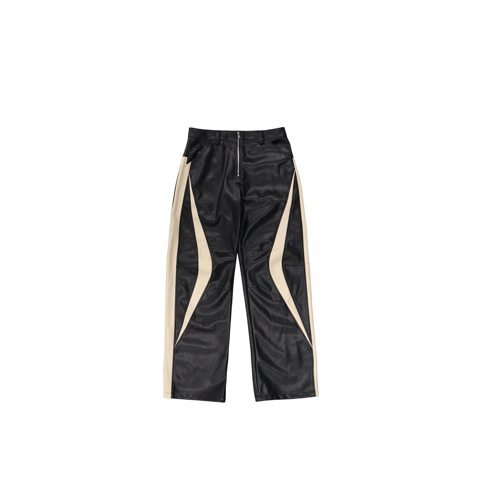 Beige Paneled Leather Pants product image
